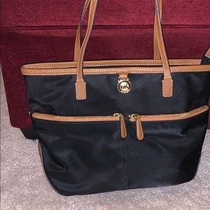 MK Black Nylon Bag w/ Brown Leather Details